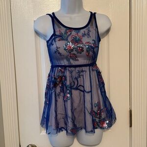Blue Floral Embroidered Dress dance costume